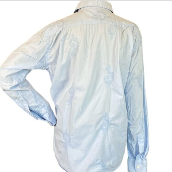 GAP Premium Factory Cotton Embroidered Button Down Shirt Women's M Blue #96A - Picture 4 of 8